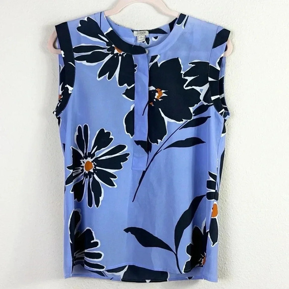 J. Crew Periwinkle Floral Blouse sleeveless Tank Top size 6 Petite - Picture 2 of 10